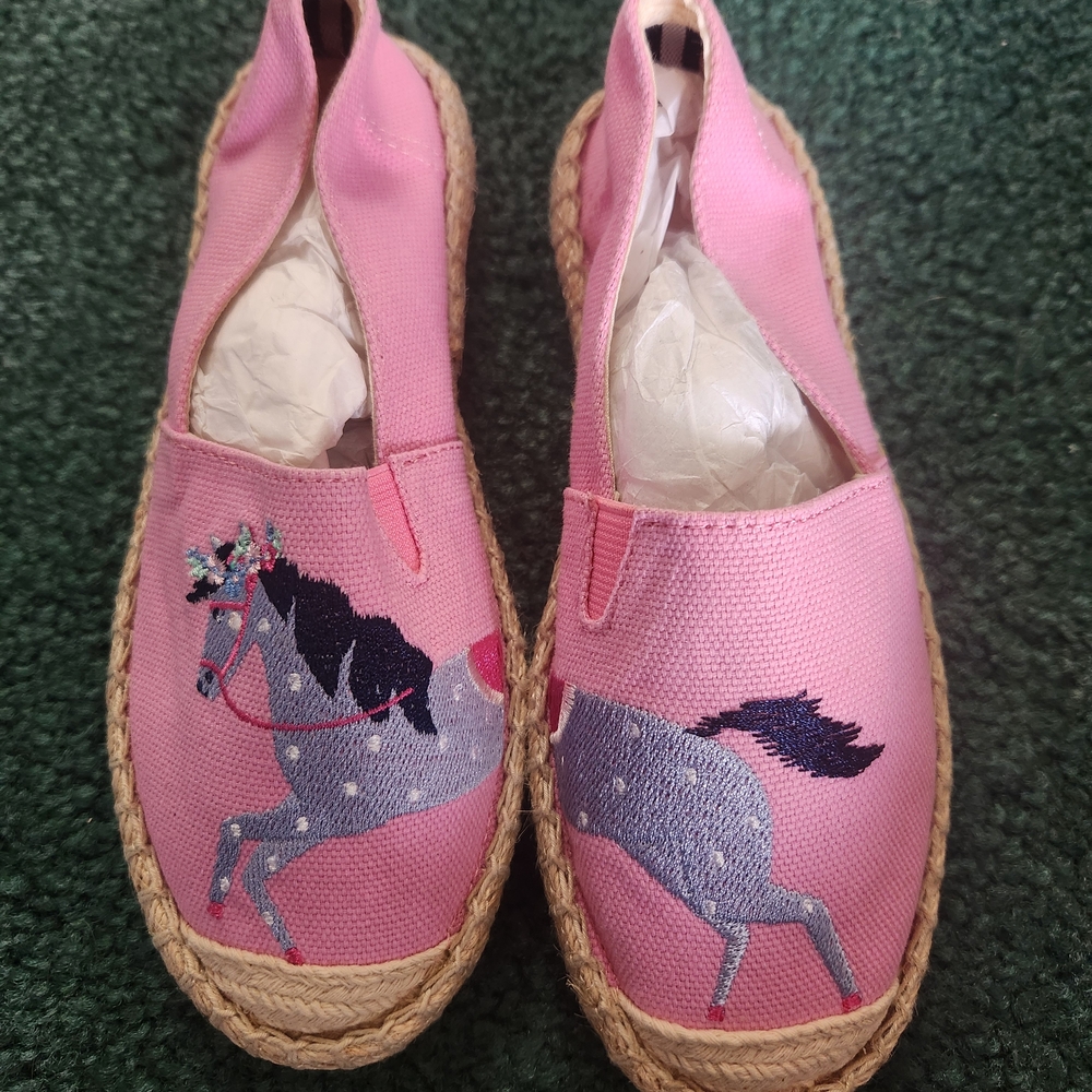 Kids Pink Canvas Espadrilles with Unicorn Embroidery